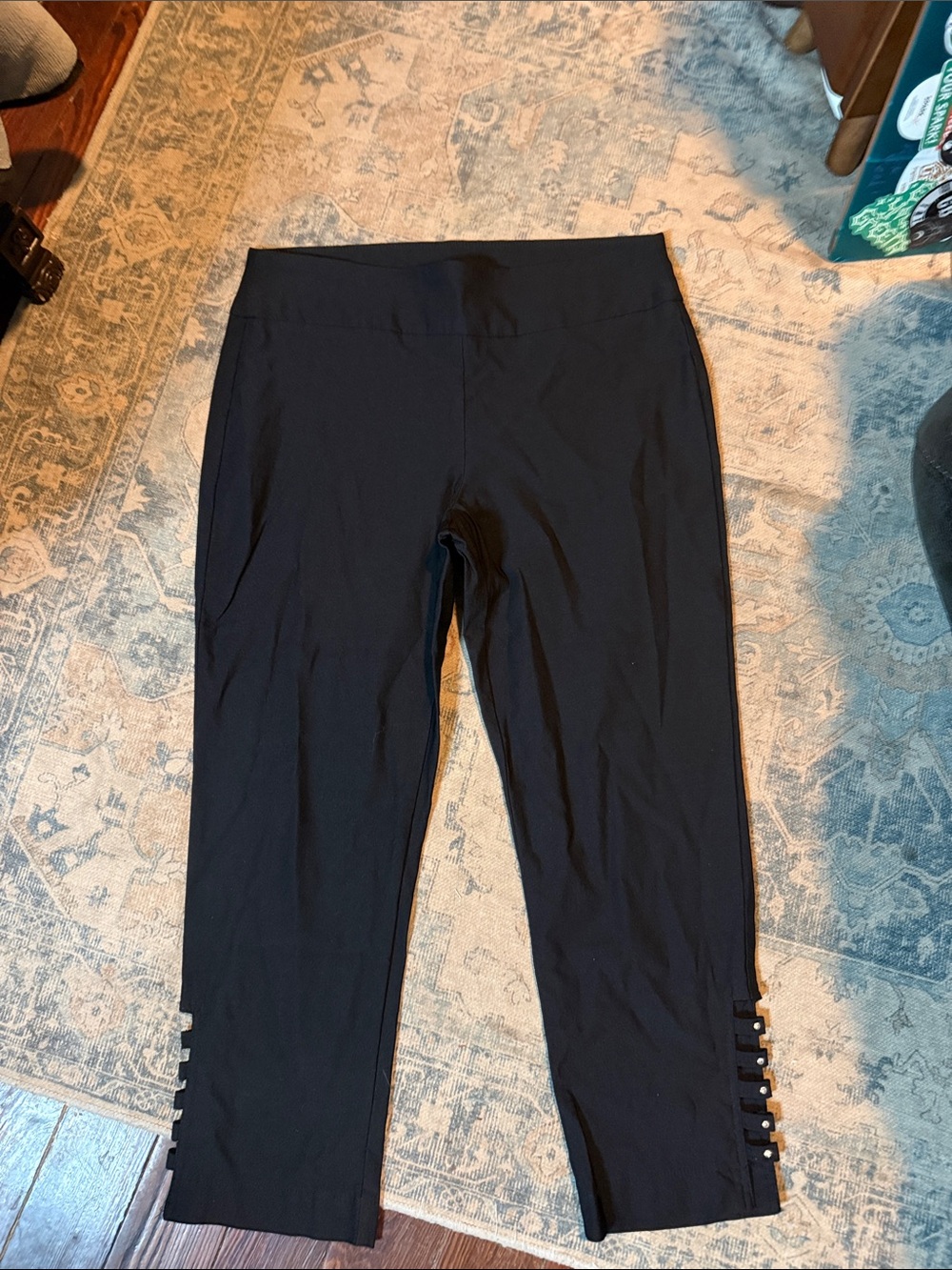 Attyre Black Cropped Leggings with Button Tab Hem